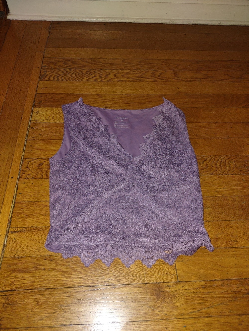 purple floral lacy v neck crop top from reoria size medium whimsygoth coquette